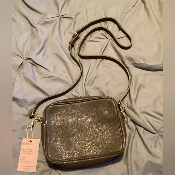 Quince taupe Italian leather crossbody purse